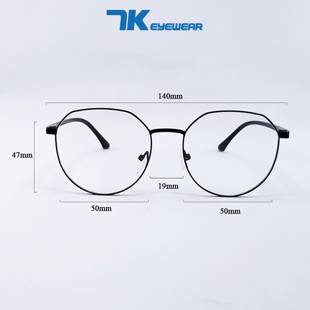 Ảnh Gọng kính cận nam nữ mắt tròn màu vàng hồng, đen, bạc 7K6611. Tròng giả cận 0 độ chống ánh sáng xanh, tia UV 2