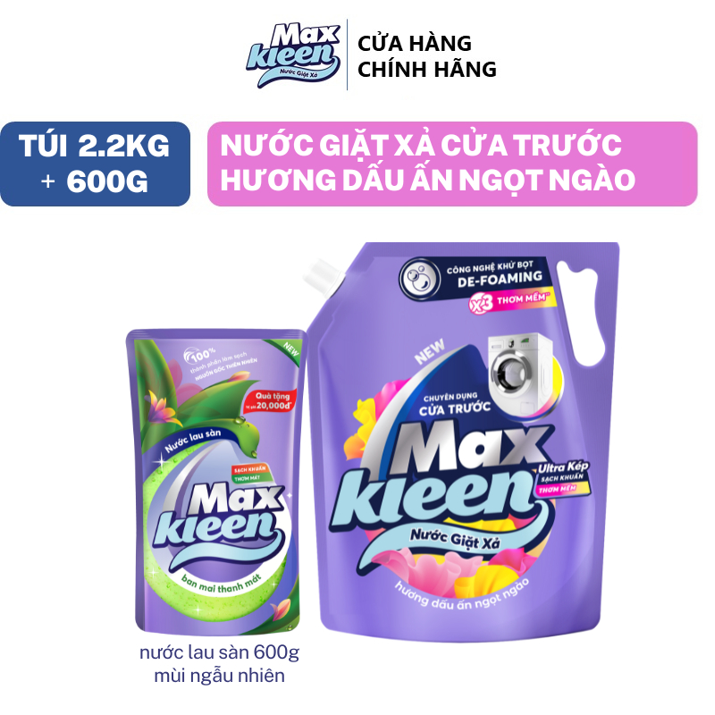Ảnh Combo Túi Nước Giặt Xả MaxKleen chuyên dụng Cửa Trước 2.2kg + Túi nước lau sàn 600g mùi ngẫu nhiên 3