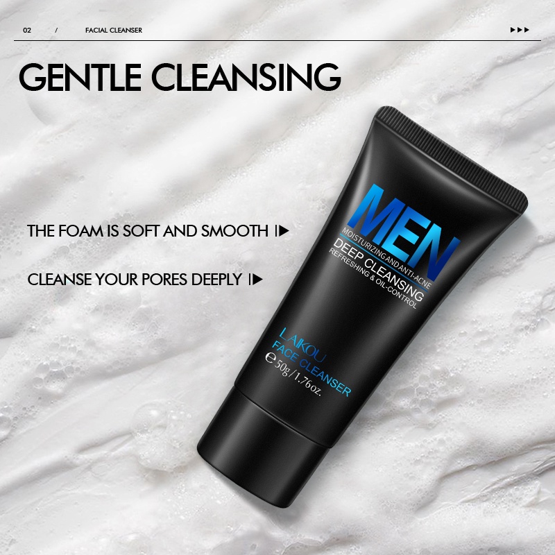 Ảnh Set Sữa Rửa Mặt LAIKOU Kiểm Soát Dầu Tẩy Da Chết Dịu Nhẹ Cho Nam 50g Kèm Cọ Rửa Tiện Dụng 1