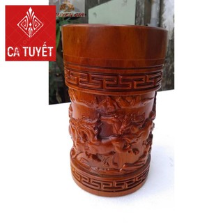 [TRẠM KHẮC TINH XẢO] Hộp đựng trà bát mã truy phong bằng gỗ hương