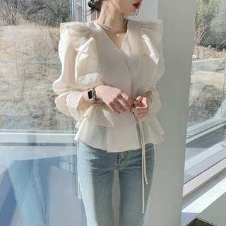 Áo Nữ Tay Dài Cổ Chữ v Phong Cách Hàn Quốc