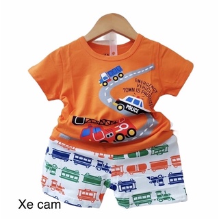 Bộ cộc xuất hàn bé trai, bộ cotton chui đầu bé trai, bộ cộc hình siêu nhiên ô tô khủng long bé trai
