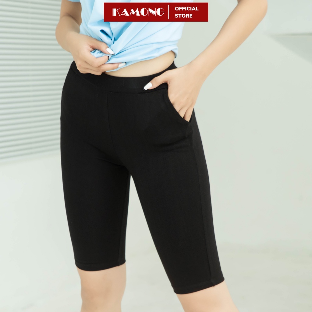 Ảnh Quần legging nữ ngố KAMONG Nâng Mông Cao Cấp cạp cao có túi vải cotton dẻo co dãn tốt dáng ngắn LG005 3