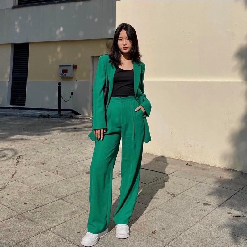 Quần Tây Nữ May Theo Số Đo Lưng Cao Form Chuẩn Công Sở Phối Blazer Vest Chất Liệu Cao Cấp | Diluclothing - Màu xanh lá