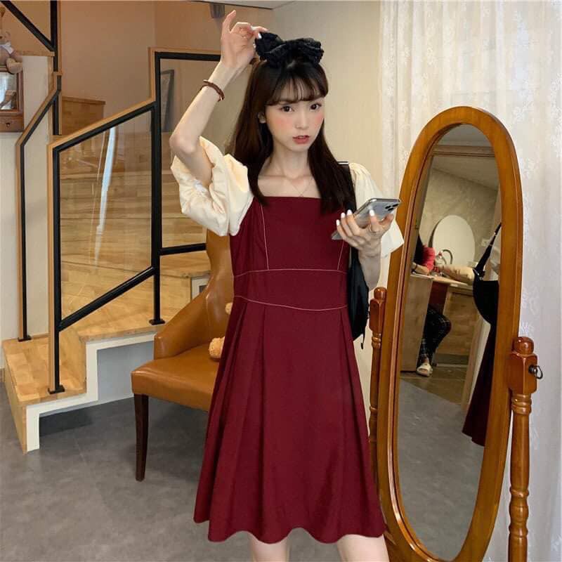 ĐẦM XÒE 2 MÀU ĐEN ĐỎ - MANLI DRESS