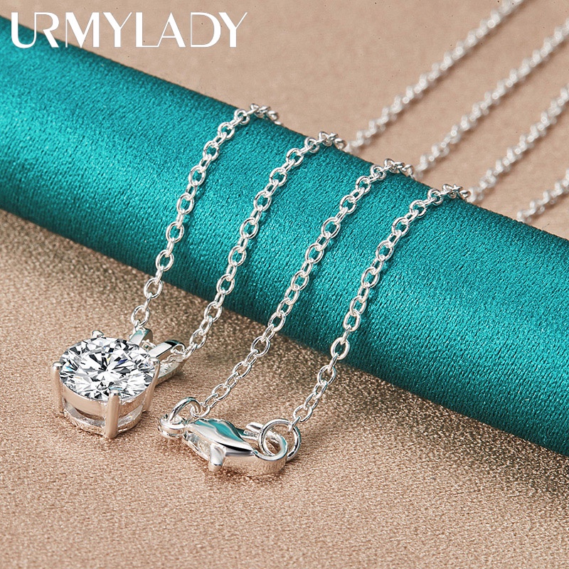 Bạc 925 8mm AAA Zircon Mặt Dây Chuyền Vòng Cổ 16 / 18 / 20 / 22 / 24 / 26 / 30 Inch Dây Xích Dành Cho Người Phụ Nữ Quyến Rũ Trang Sức Cưới