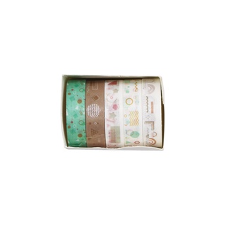 Set 5 Cuộn Băng Keo Giấy Washi Họa Tiết Hình Học Cổ Điển Trang Trí Sổ Tay
