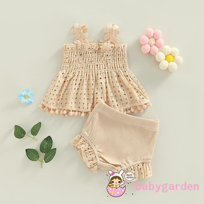 Bộ Áo + Quần Short Xếp Ly Co Giãn Màu Trơn Thời Trang Mùa Hè Cho Bé Gái 0-18 Tháng Tuổi