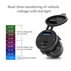uồn Động Cơ Sạc Nhanh QC 3.0 Điện Thoại USB 18W Với Chuyển Đổi, LED Vôn Kế DC12V-24V Xe Hiển Thị Điện Áp Không Thấm Nước