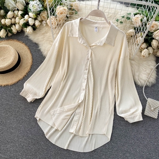 Áo Nữ Dài Tay Cổ Tròn Xếp Ly Thời Trang