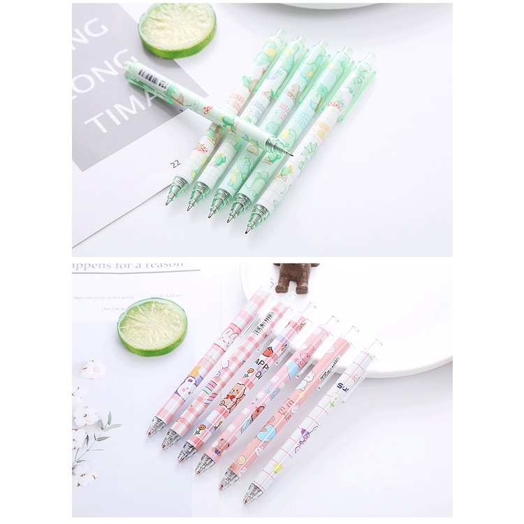 Hộp 6 bút bi bấm gel đen nhiều hình dễ thương