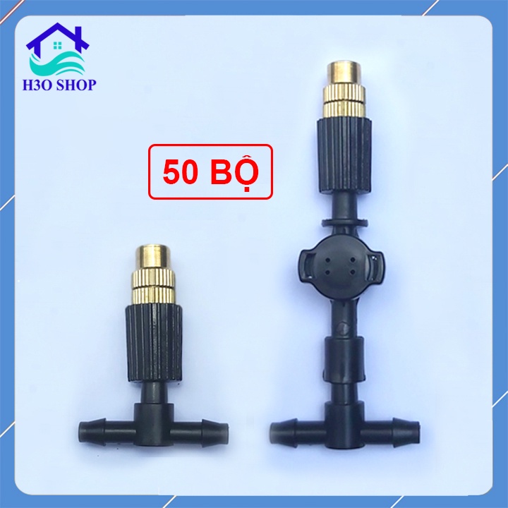 50 bộ béc phun sương 1 hướng bằng đồng kèm tê nối ống 6mm, béc phun sương làm mát, tưới lan...(tùy chọn van chống rỉ)