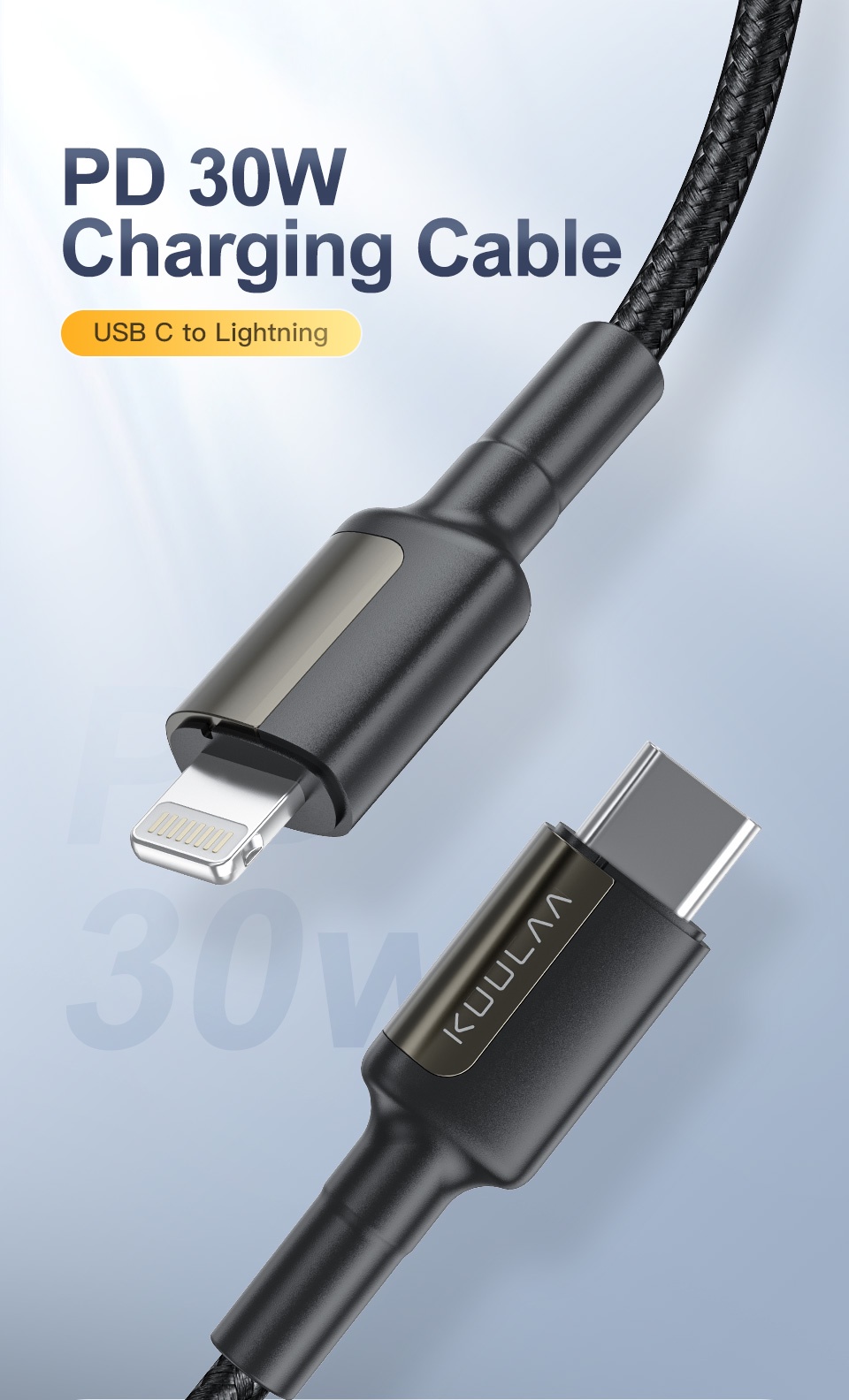 Mô tả Cáp sạc nhanh 
KUULAA cổng USB c sang lightning thích hợp cho Iphone 12 mini pro max 11 8 7 PD 20w 30w - 1