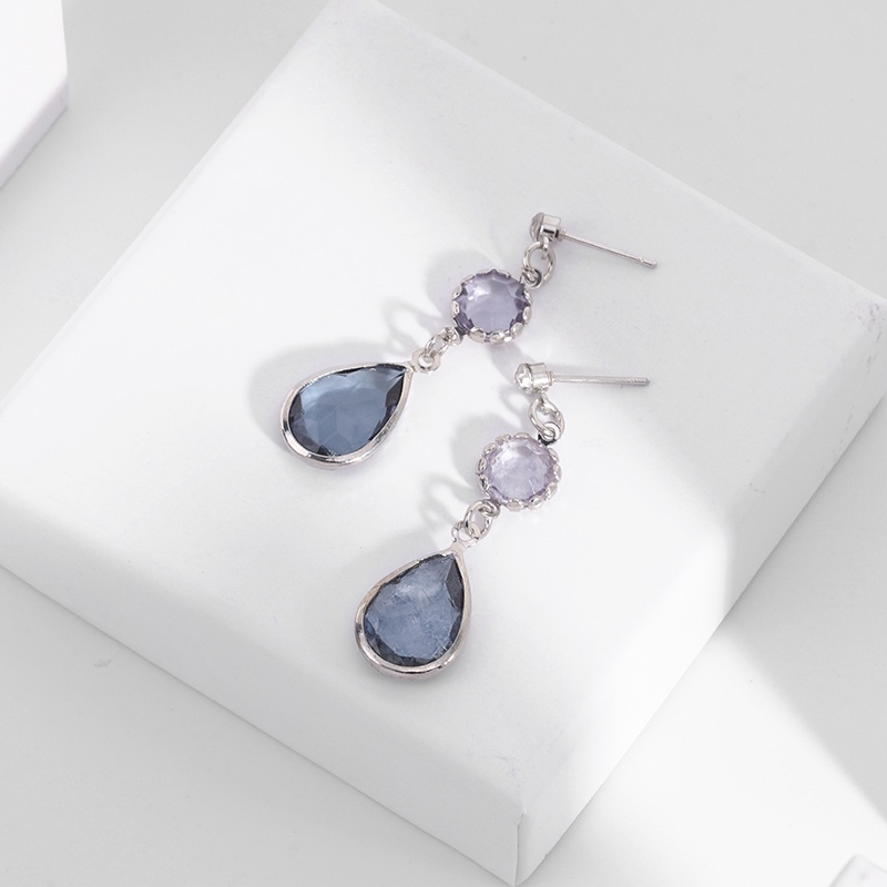 Ảnh Khuyên tai Pinkdudu PD441 hợp kim dáng dài đính đá pha lê màu xanh dương phong cách boho thời trang cho nữ 3