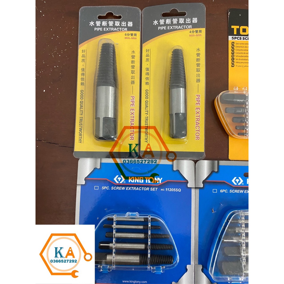Bộ mũi vít nhổ ốc gãy, bộ tháo bu lông ốc vít trờn ren kingtoni, tolsen, mũi vặn ốc vít hư, tháo vít gãy toét