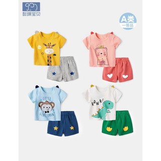 Bộ cộc thun lạnh bé trai bé gái xuất hàn chất mát, bộ cộc tay chui đầu thun lạnh, bộ cộc cotton sợi tre bé trai bé gái