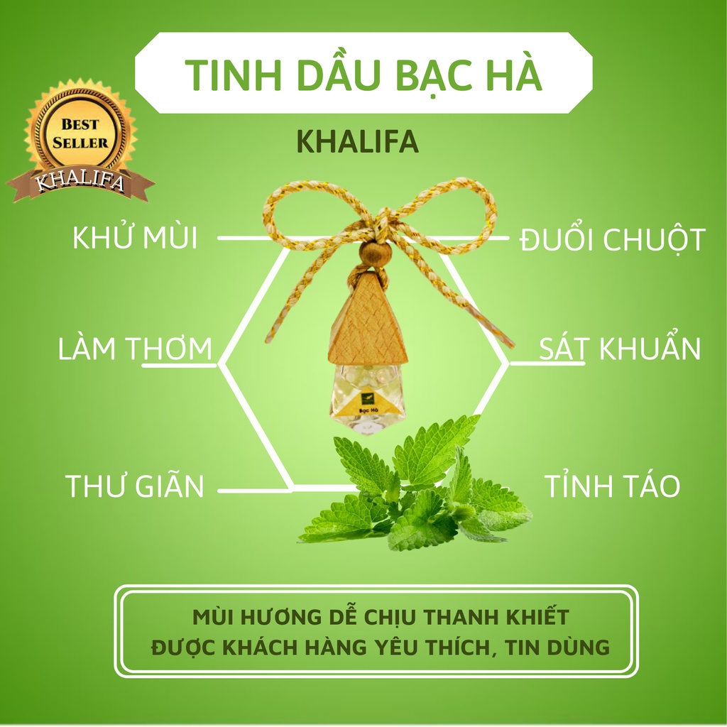 Tinh Dầu Bạc Hà Nguyên Chất Khalifa 50ml Tốt Cho Da Giảm Stress Khử Mùi Chống Say Xe Hàng Chính Hãng