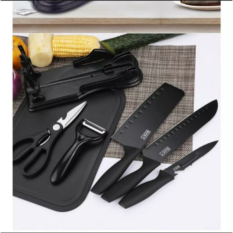 Bộ Dao 5 Món JAPAN ASAKH Bằng Thép Không Gỉ Đen Nhám Cao Cấp | Shopee ...