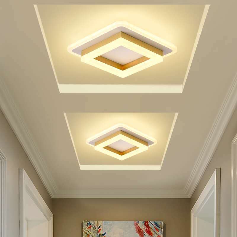Đèn trần vuông hiện đại, đèn chùm vàng LED, phòng ngủ hành lang phòng khách đèn treo trang trí