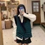 FREESHIP ÁO GILE KẺ SỌC CÀI CÚC VINTAGE NÂU XANH ĐEN