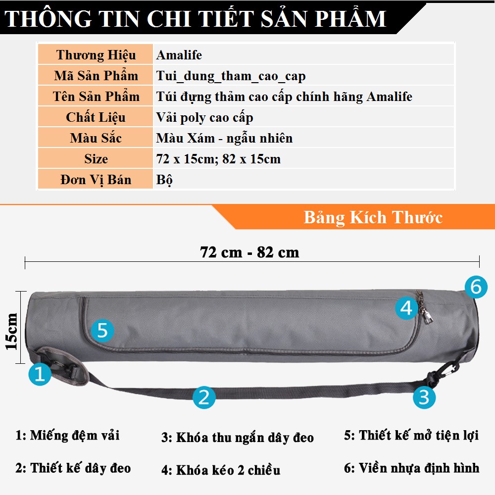 Ảnh Túi Đựng Thảm Tập Yoga PU TPE 6mm Cao Cấp Tặng Kèm Dây Buộc Thảm Tập Yoga Chuyên Dụng - Chính Hãng Amalife 2