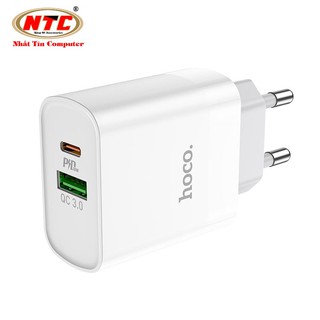 Củ sạc 2 cổng USB Hoco C80A chân tròn USB-A QC3.0 18W và Type-C PD20W (Trắng) - Phụ Kiện Nhất Tín