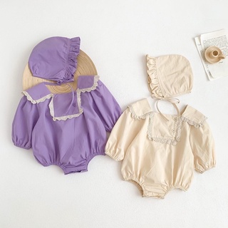 Set Áo Liền Quần Tay Dài + Mũ Thu Đông Bé Gái Phong Cách Hàn Quốc