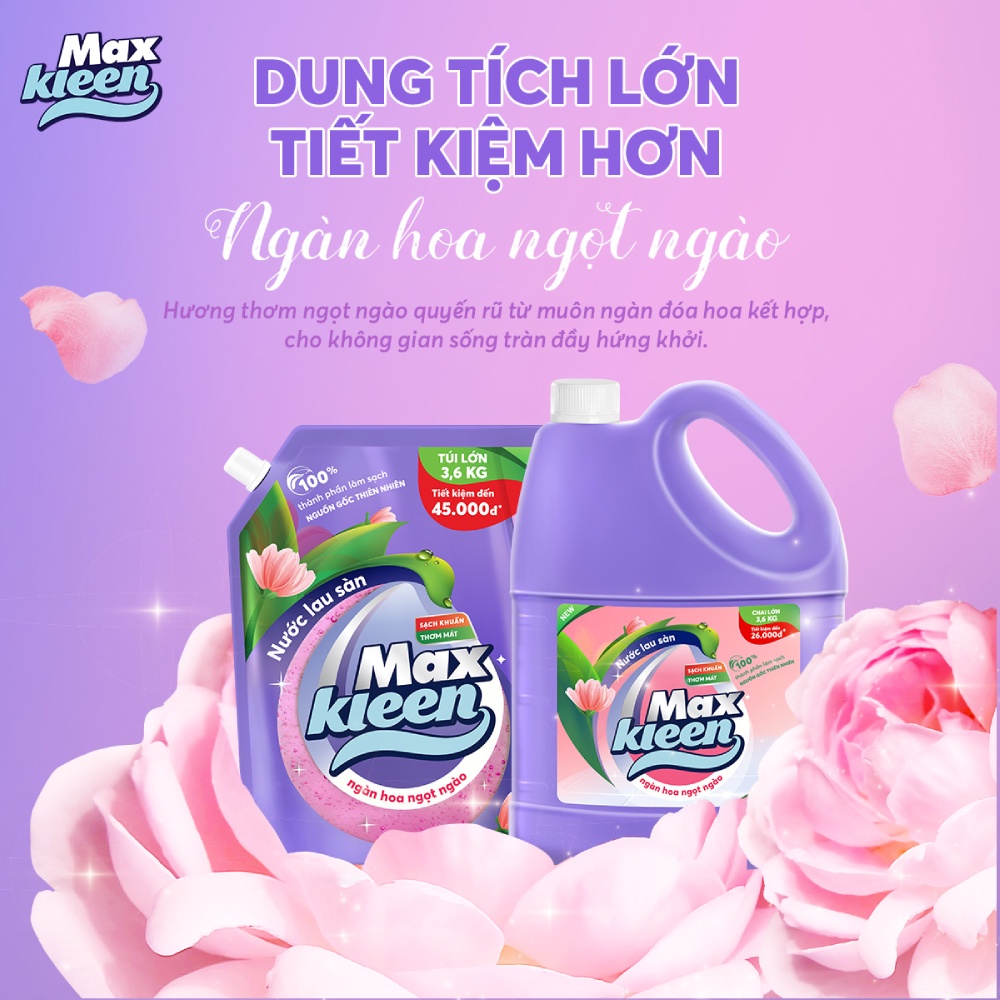 Ảnh Combo Chai Lau Sàn 3.6kg + Túi Lau Sàn 3.6kg MaxKleen Ngàn hoa ngọt ngào 3