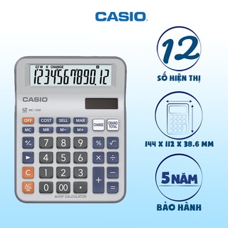 Máy Tính Thu Ngân Casio MC-12M (Chính Hãng) - 12 Chữ Số, Bền Bỉ, Tính Lãi Chiết Khấu
