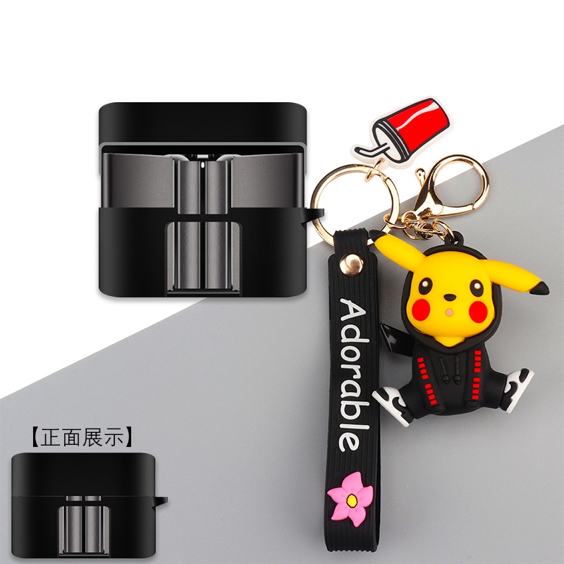 Vỏ Bảo Vệ Hộp Sạc Tai Nghe CC Pro2 Màu Trơn Kèm Móc Khóa Hình Gấu / Pikachu Xinh Xắn