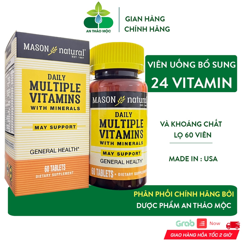 Viên Uống Bổ Tổng Hợp 24 Vitamin Khoáng Chất Mason Natural Daily Multiple Vitamins Lọ 60 viên
