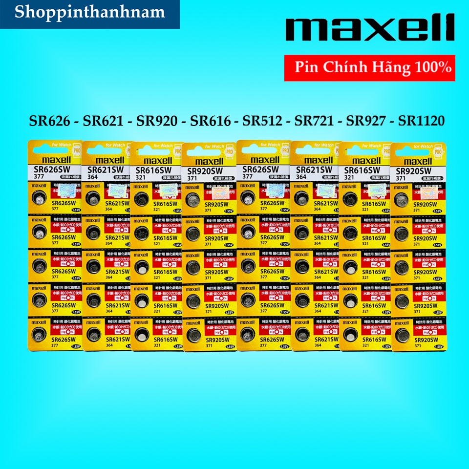 Vỉ 5 Viên Pin Đồng Hồ Đeo Tay Maxell SR626 / SR621 / SR920 / SR616 / SR521 / SR721 Made in Japan Chính Hãng