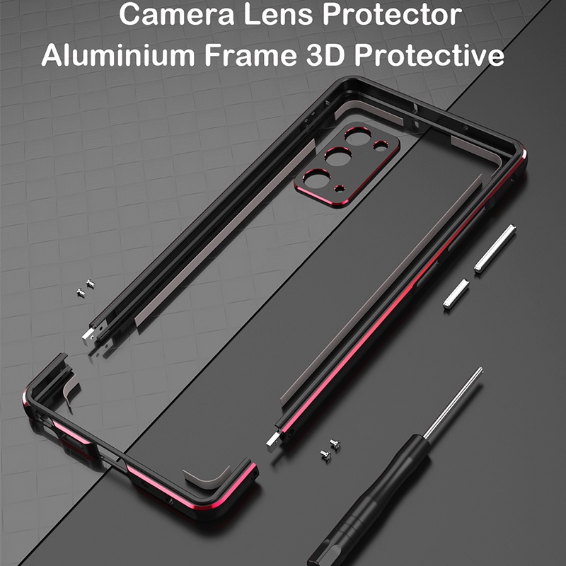 Ốp Lưng Kim Loại Ốp Lưng Điện Thoại Samsung Galaxy S24 S23 S22 Ultra Note 20 Khung Nhôm S22 Plus Chống Sốc 3D Ống Kính Máy Ảnh Bảo Vệ