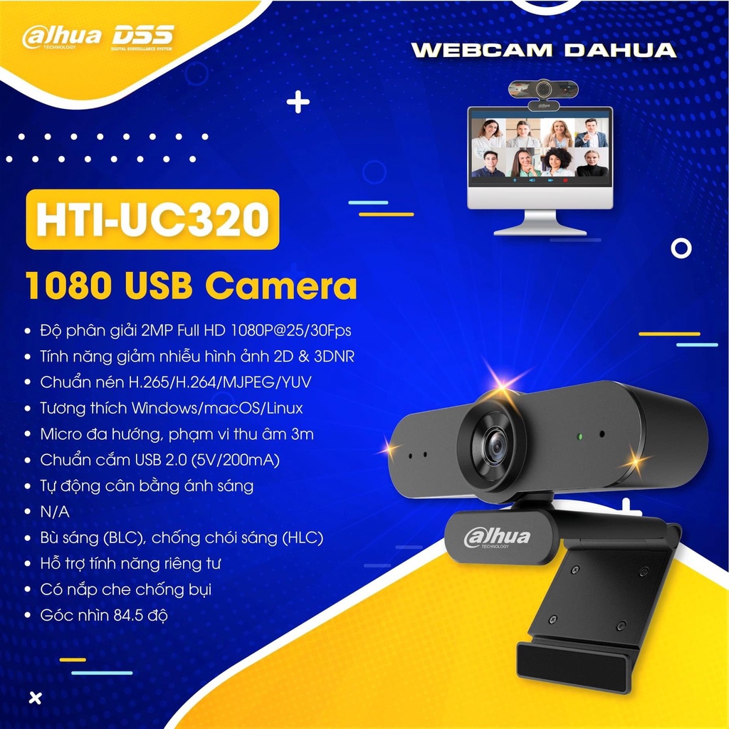 WEBCAM Dahua HTI-UC320 HD1080P học/ dạy online có micro, BẢO HÀNH 3 NĂM ...