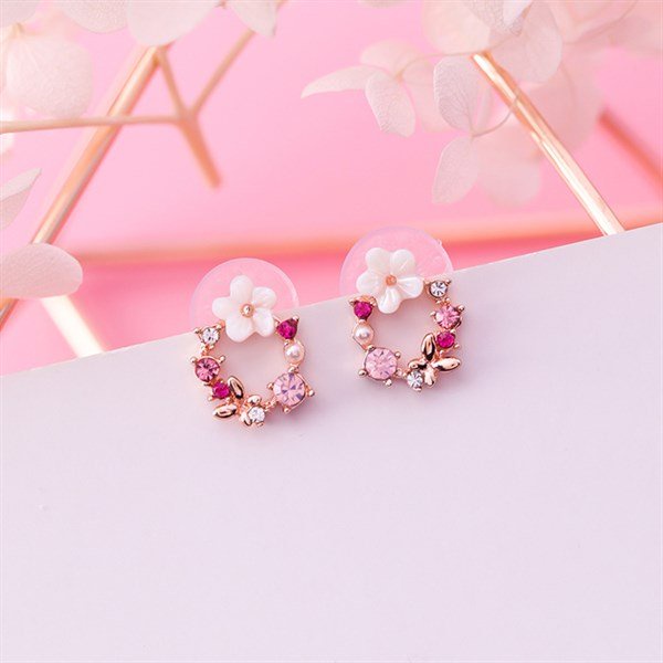 Bông tai thời trang Mushroom Lee Korea Style Vòng hạt Hoa Màu hồng