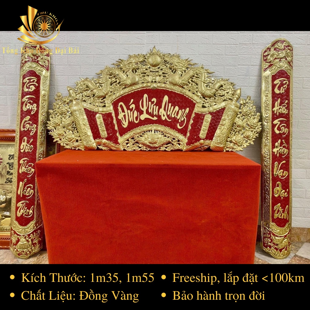 Hoành Phi Câu Đối, Bộ Cuốn Thư Quấn Thư Đại Tự Câu Đối 1m35,1m55 Bằng Đồng Vàng Nguyên Chất Nhập Khẩu Hàn Quốc Freeship