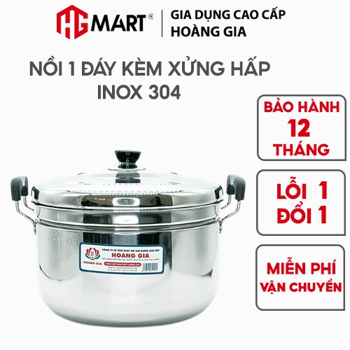 Ảnh Nồi inox 1 đáy HG Mart nắp kính có xửng hấp nấu trên bếp từ [Bảo Hành 12 Tháng] 1