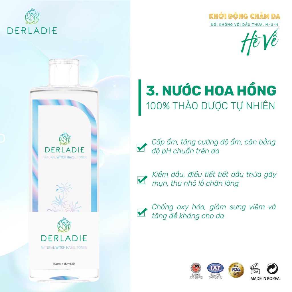 Ảnh Bộ đôi làm sạch, cấp ẩm Nước tẩy trang Derladie 500ml, Toner Natural Witch Hazel 500ml 2