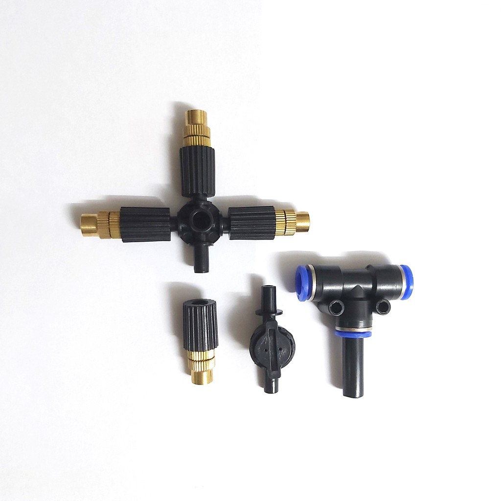 Béc Phun Sương 4 Hướng Đầu Đồng - Kèm Tê Nối Ống 8mm Van Chống Rỉ, Sử Dụng Tưới Lan, Tưới Cây, Làm Mát...