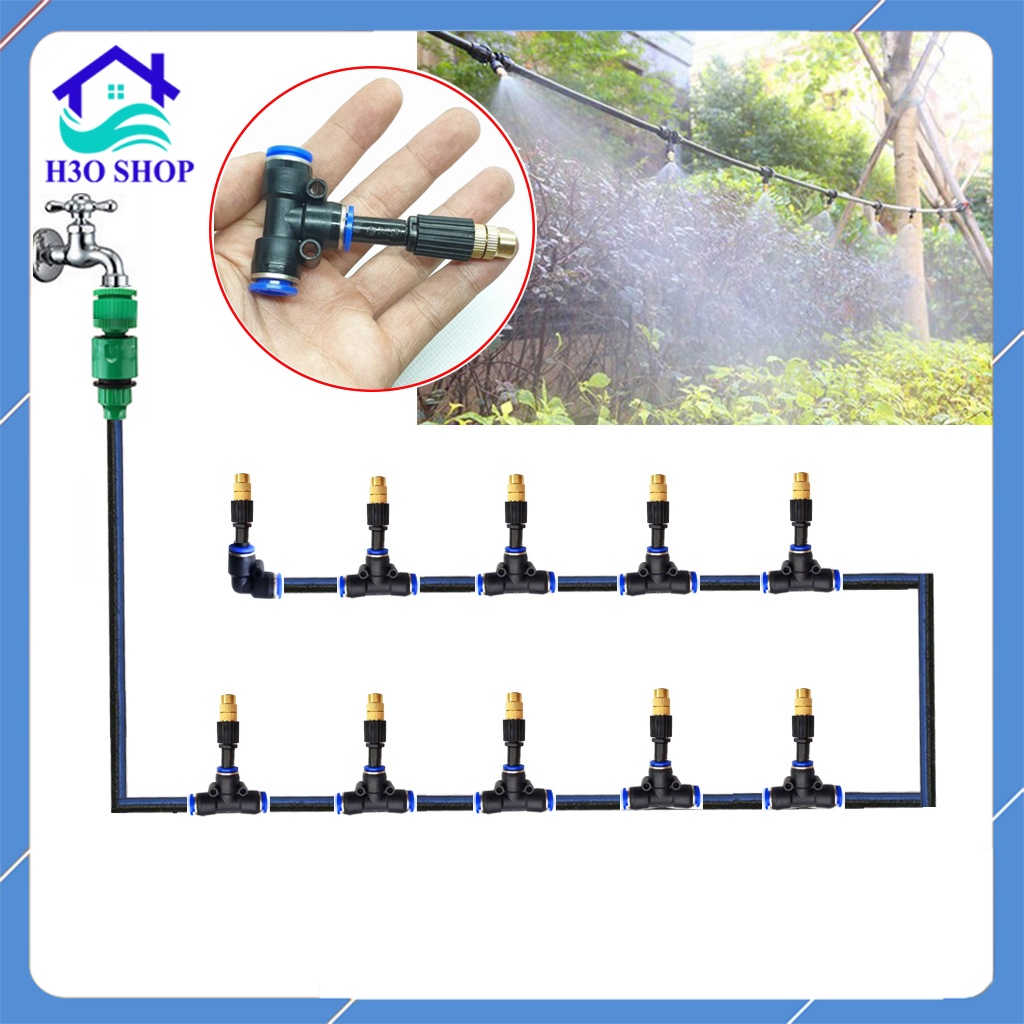 BỘ ĐỒNG TÊ 8MM Trọn bộ KIP sương tưới cây, làm mát béc ĐỒNG...sử dụng ống LDPE 8MM và tê nối nhanh cao cấp tùy chọn béc