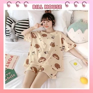 Đồ bộ nữ mặc nhà dễ thương hoạt hình bigsize cao cấp tay cộc quần cộc mùa hè chất cotton thun BC01