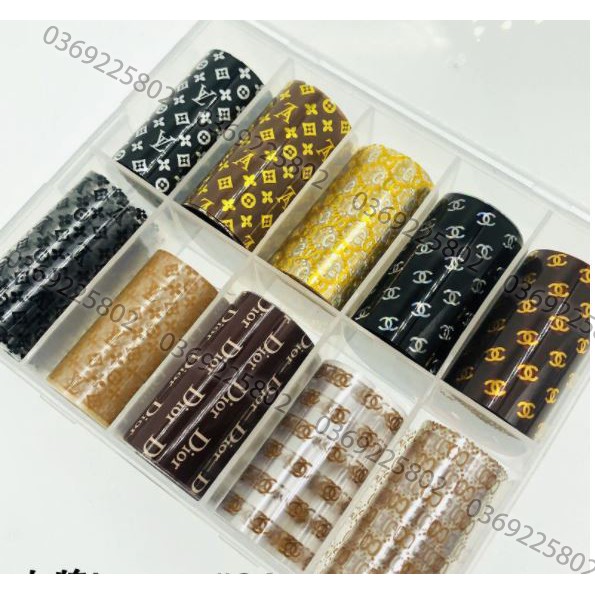 Hộp 10 cuộn foil thương hiệu trang trí móng
