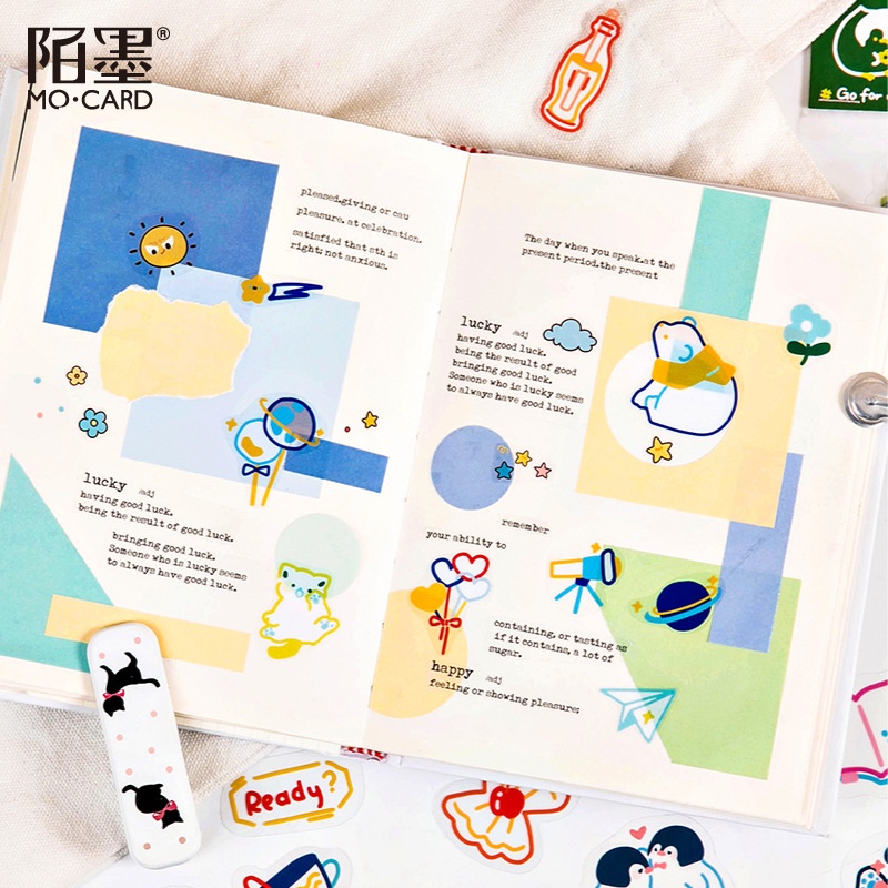 Sticker cute trong suốt giá rẻ set 45 miếng dán trang trí sổ mũ bảo hiểm bình nước điện thoại PET chống nước HD129-K51