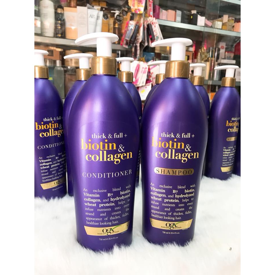 (750ML) DẦU GỘI DẦU XẢ OGX Thick and Full Biotin and Collagen MADE IN