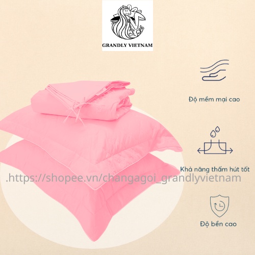 Bộ ga gối (3 món) cao cấp Grandly Vietnam chính hãng vải màu chần bông ...