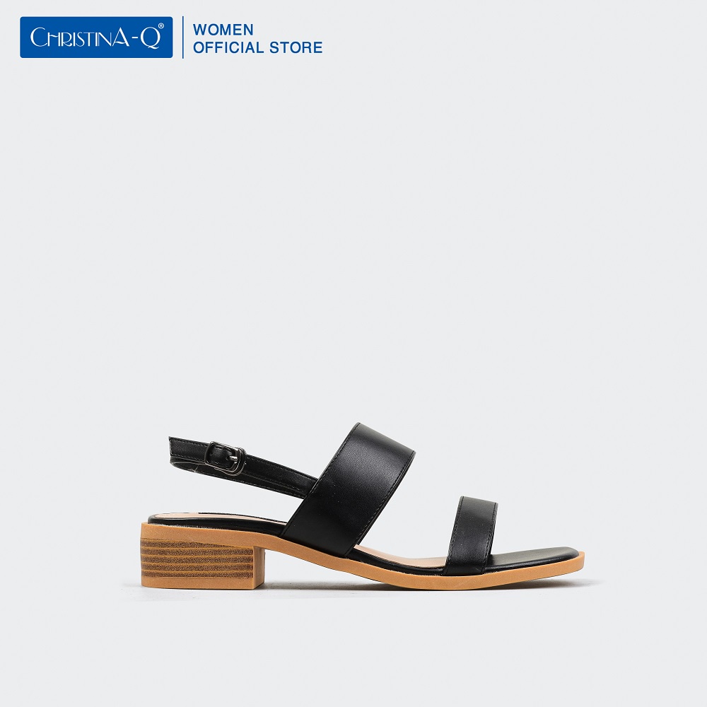 [Mã BMLTA35 giảm đến 35K đơn 99K] Giày sandals nữ gót phối vân gỗ ChristinA-Q XDN282