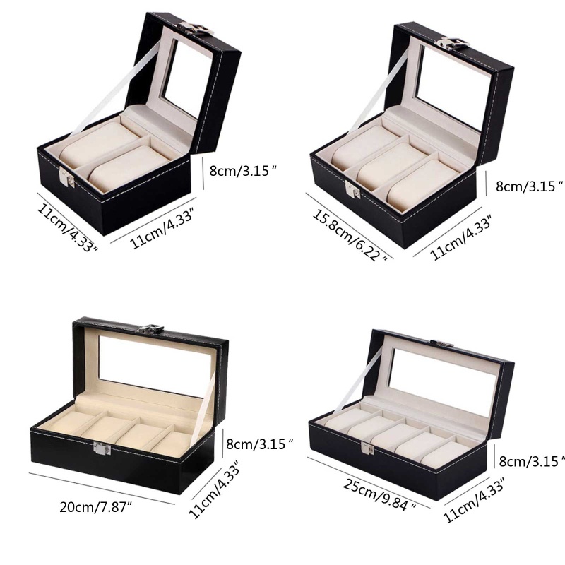 Dasbsug 2 3 4 5 Khe Cắm Hộp Đồng Hồ Da PU Có Thể Khóa Màn Hình Đồng Hồ Hộp Bảo Quản Có Kính Top Trang Sức Có Thể Điều Chỉnh Organiz