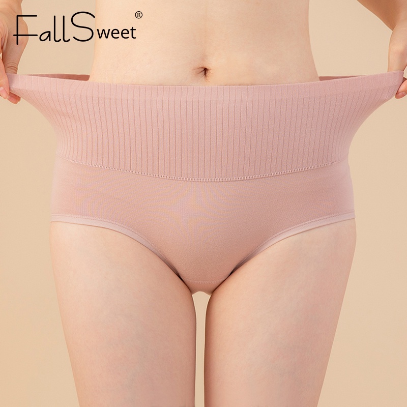 Quần lót cotton FALLSWEET lưng cao định hình nâng mông màu trơn plus size cho nữ