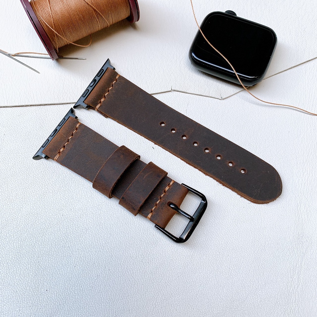 Dây Apple Watch da bò 1 lớp nâu đậm, đủ các seri 1,2,3,4,5,6...38mm,40mm,42mm,44mm