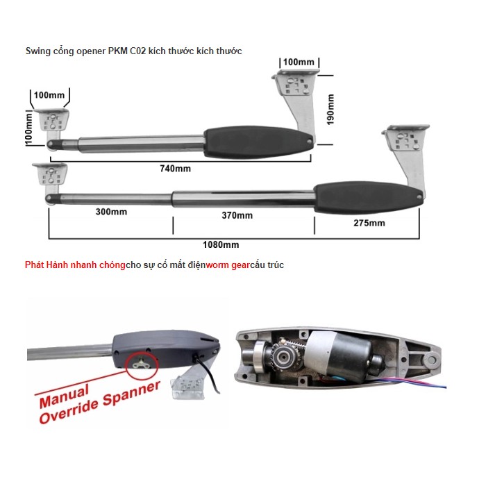 Mô tơ 1 cánh tay đòn C02 + phụ kiện, không hộp nhận